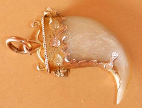 ANTIQUE TIGER CLAW PENDANT MOUNTED IN ETCHED YELLOW AND ROSE GOLD