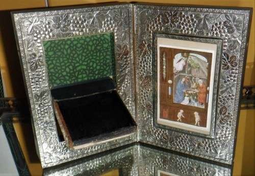 Vintage embossed folding photo frame with secret compartments