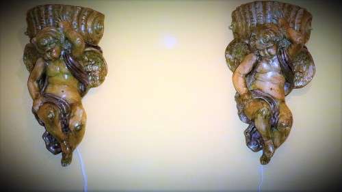 Vintage Pair of Cherub wall lights / sconces