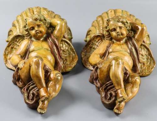 Vintage Pair of Cherub wall lights / sconces