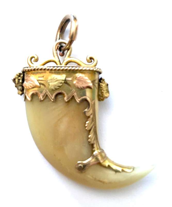 ANTIQUE TIGER CLAW PENDANT MOUNTED IN ETCHED YELLOW AND ROSE GOLD
