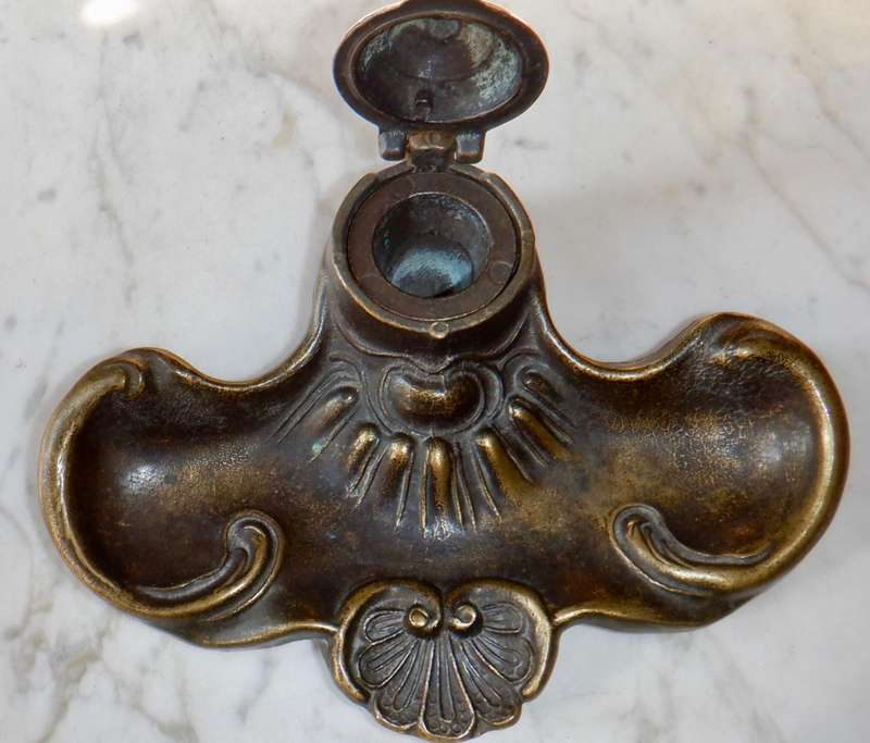 Art Nouveau bronze inkstand