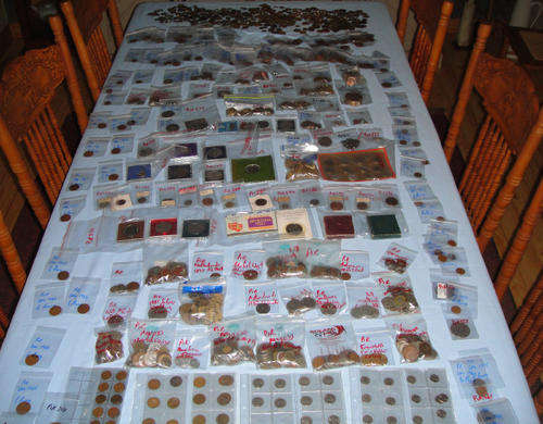 (COIN COLLECTION)ex dealers (APPROX 1500-2000 ASSORTED COINS AND BADGES EX DEALERS COLLECTION(