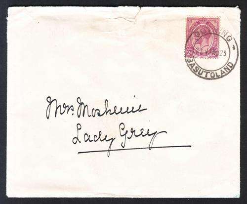 POSTAL HISTORY. "QUTING" BASUTOLAND CANCEL ON SA KGV 2d COVER