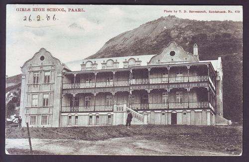 PICTURE POSTCARD "GIRLS HIGH SCHOOL, PAARL" POSTED "PAARL" TO "BEDFORD" 1906