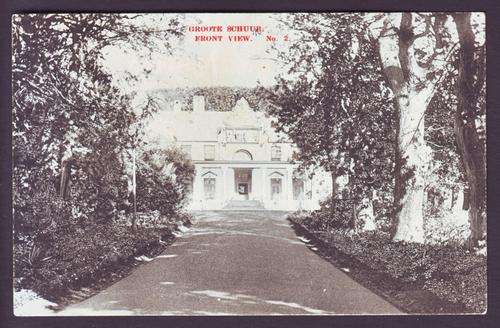 PICTURE POSTCARD "GROOTE SCHUUR FRONT VIEW" POSTED "BARRYDALE?" TO "BEDFORD" 1909