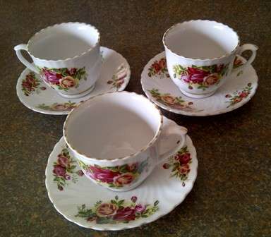 Three Flower Pattern Tea Cups & Saucers - Made in China (Postage R40)