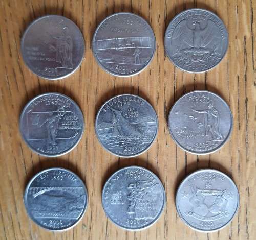 9 USA Quarter Dollar Coins