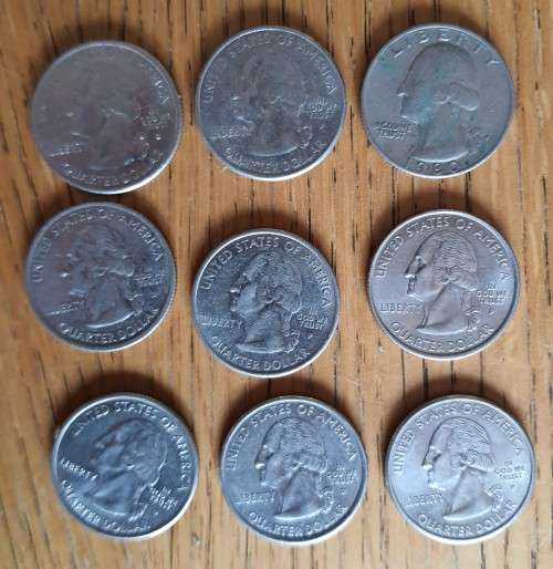 9 USA Quarter Dollar Coins