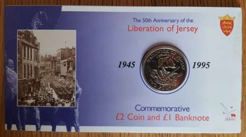 Liberation of Jersey 2 Pound Coin and 1 Pound Banknote