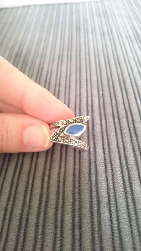 Sterling Sliver Ring with marcasite & Blue stone