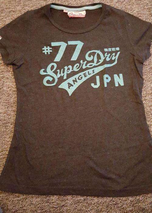 Superdry T-Shirt Charcoal Grey with Blue Glitter Print