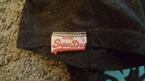 Superdry T-Shirt Charcoal Grey with Blue Glitter Print