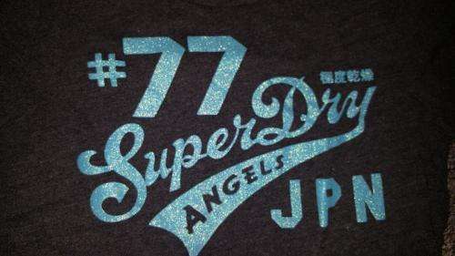 Superdry T-Shirt Charcoal Grey with Blue Glitter Print