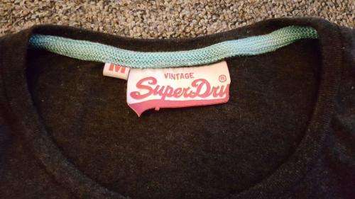 Superdry T-Shirt Charcoal Grey with Blue Glitter Print