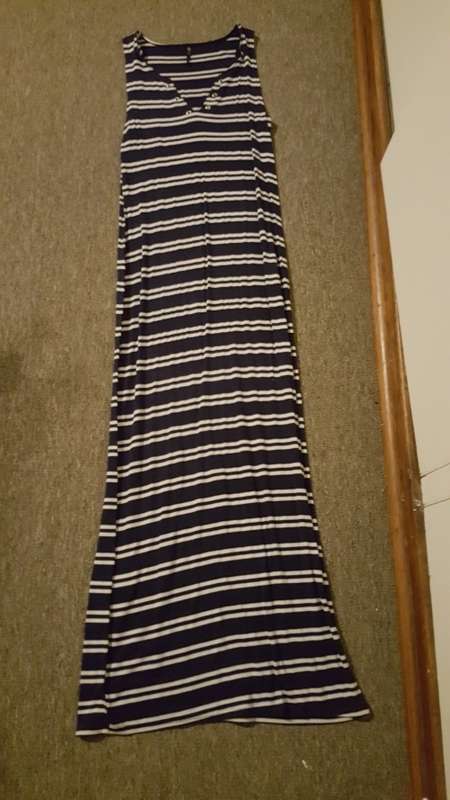 Navy & White Striped MRP Red Maxi Dress