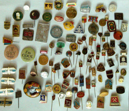 Collection of 100 vintage pin badges - 1960 - 1990s, various themes