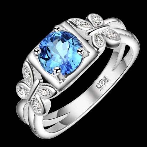 925 silver ring with Aquamarine, female lovely gift - size 6 / M