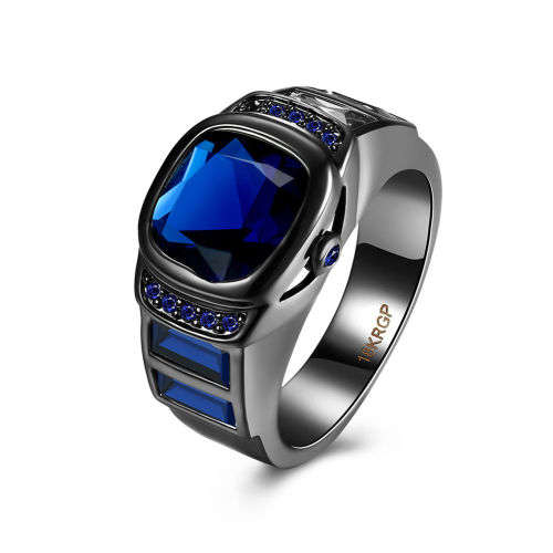 Blue Zircon Black Gold Filled Ring,  Size 9 / R