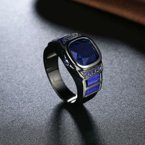 Blue Zircon Black Gold Filled Ring,  Size 9 / R