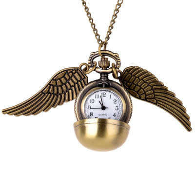 Harry Potter Pocket Watch Golden Snitch, Quidditch Wings Clock Pendant