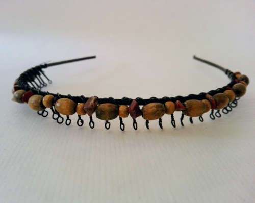 Vintage diadem, tiara, wooden beads