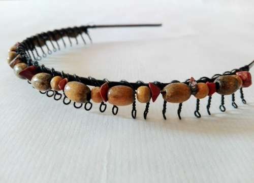 Vintage diadem, tiara, wooden beads