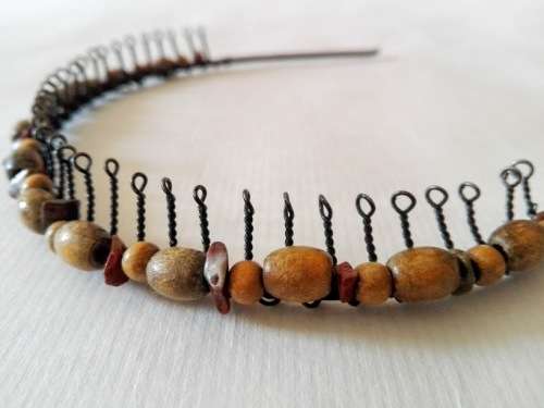 Vintage diadem, tiara, wooden beads