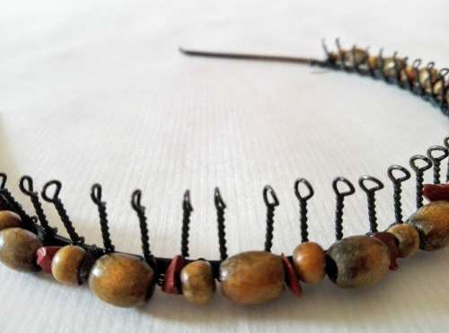 Vintage diadem, tiara, wooden beads