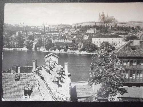 Vintage used postcard, Prague panorama