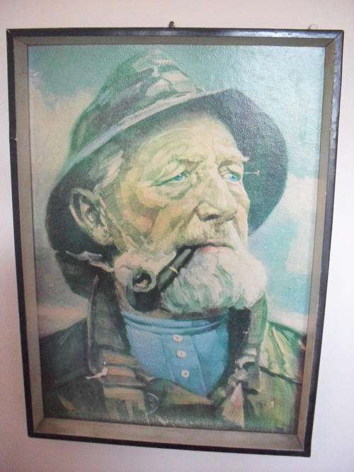 Old framed art print of the painting " Grandfather"