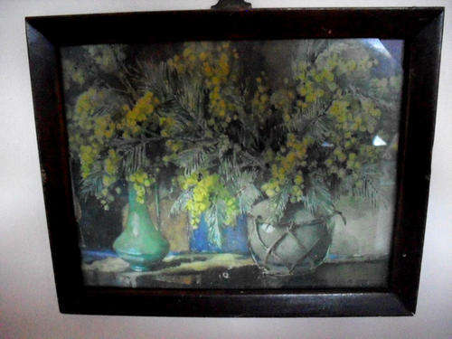 Original small oil painting landscape Lake and Beach