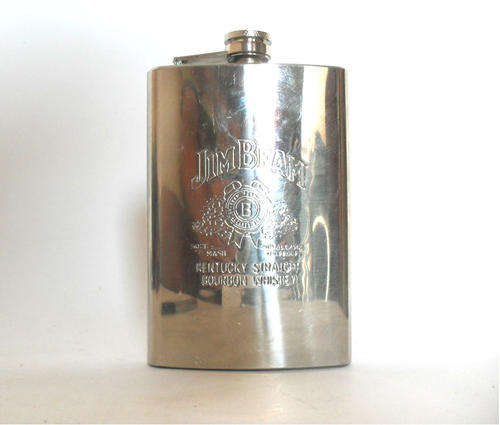 Vintage 9oz  Stainless Steel Hip Flask, Jim Beam logo