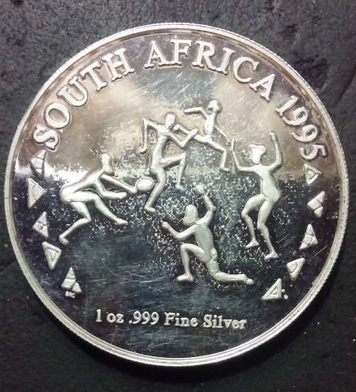 South Africa 1995 1 oz .999 Fine Silver Rugy World Cup