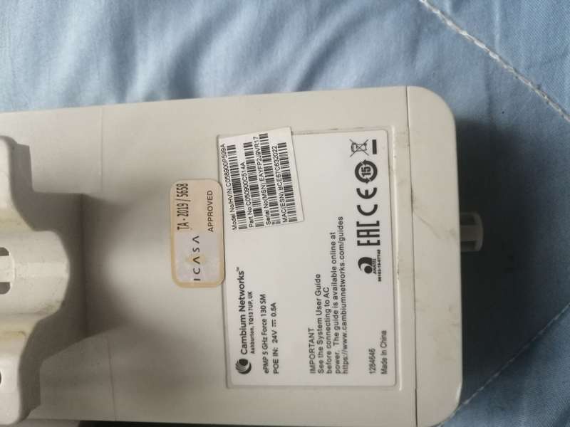 Lot of 6 Cambium EPMP FORCE 130, 5 GHZ, 13 DBI ANT, AC POE, (LAN port need attention on it)