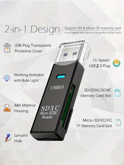 1 pc USB 2.0 SD SD Card Reader , Micro-sd Card To USB Adapter FoCamera Memory Card Readers , Card Re