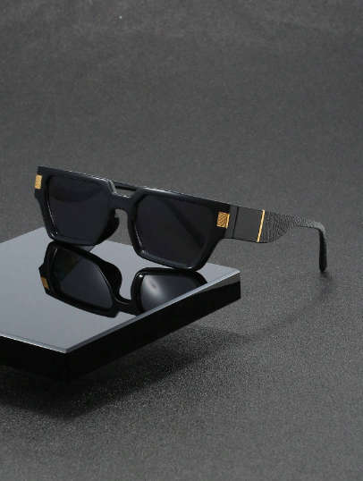 1pc Men`s Black Plastic Polygonal Frame Cool Korean Ins Style Trendy Sunglasses Suitable For Outdoor