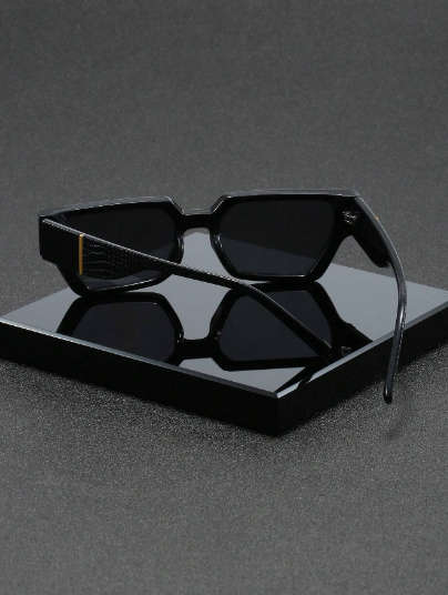 1pc Men`s Black Plastic Polygonal Frame Cool Korean Ins Style Trendy Sunglasses Suitable For Outdoor