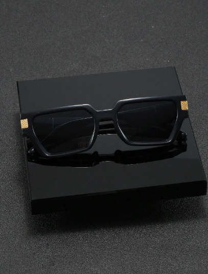1pc Men`s Black Plastic Polygonal Frame Cool Korean Ins Style Trendy Sunglasses Suitable For Outdoor