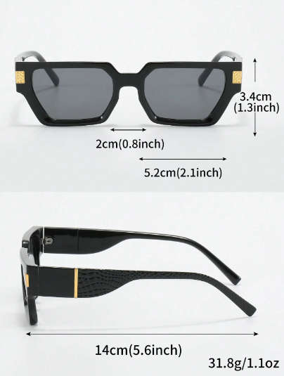 1pc Men`s Black Plastic Polygonal Frame Cool Korean Ins Style Trendy Sunglasses Suitable For Outdoor