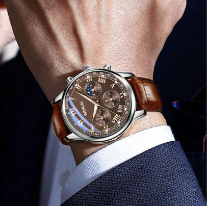 1pc Men Business Quartz Watch, Fashionable Casual Sport Watch, PU Leather Band, Suitable For Wearing