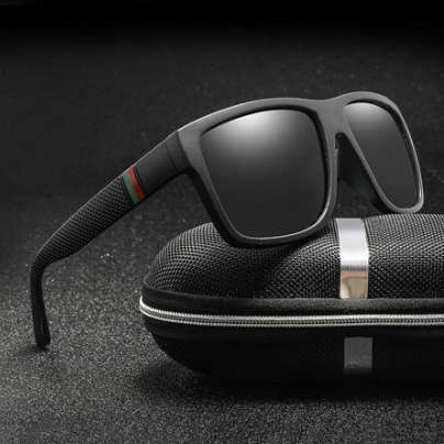 1pc Sand Black Fashionable Large Men`s Square Sunglasses For Riding, Driving And Vacation