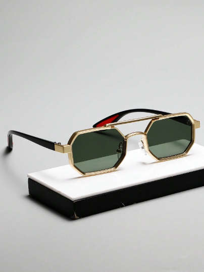 1 Pair Of Unisex Metal Geometric Frame Personalized Fashion Decorative Casual Sunglasses Shades Acce