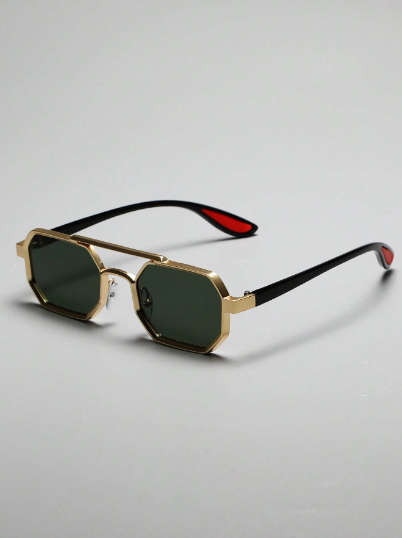 1 Pair Of Unisex Metal Geometric Frame Personalized Fashion Decorative Casual Sunglasses Shades Acce