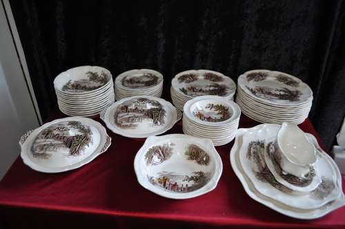 Johnson Bros. "Haddon Hall" Genuine Hand Engraving Dinner Set  66 Piece-- Collections or Courier