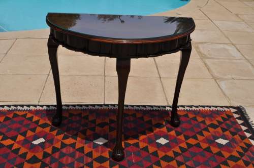 Stinkwood Ball & Claw Half Moon Table With Glass Top.  --  Collections Only!!!