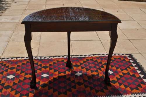 Stinkwood Ball & Claw Half Moon Table With Glass Top.  --  Collections Only!!!