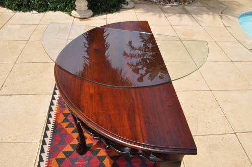 Stinkwood Ball & Claw Half Moon Table With Glass Top.  --  Collections Only!!!