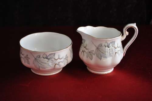 Royal Albert "Silver Maple" Large Coffee Pot, Milk & Sugar.