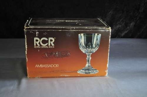 Royal Crystal Rock (RCR) Crystal 24% Boxed Sherry Glasses x 6